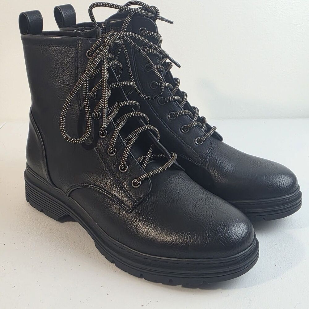 BOC B.O.C Black Faux Leather Lace Up Military Boots Sz 10 Womens New Lauper $160